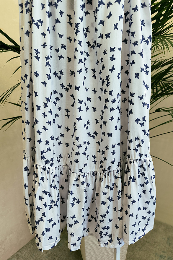 Синя вільна сукня на брителях