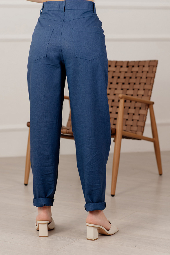 Сині лляні штани з кишенями