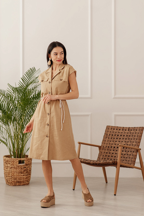 Blazer Neck Linen Sand Dress