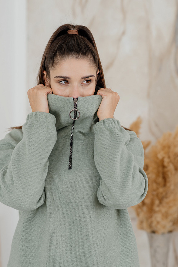 Оливковий спортивний костюм із кофтою на змійці