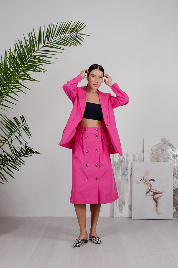 Fuchsia denim midi skirt