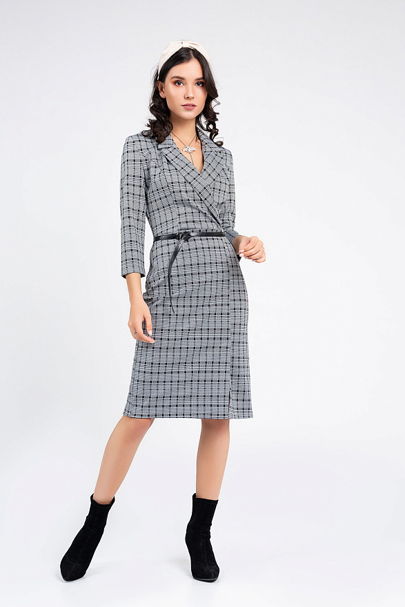 Plaid dress with jacket collar