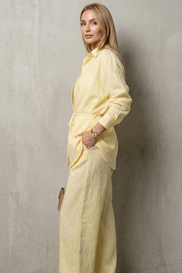 Yellow loose-fitting blouse with a belt