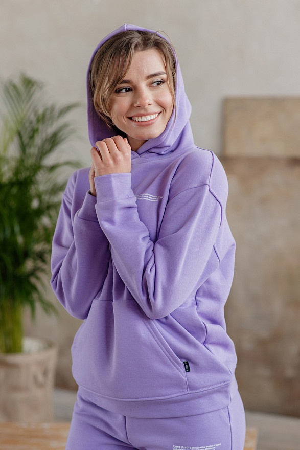 Лиловый свитшот с капюшоном