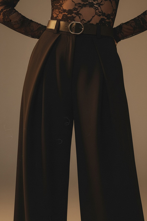 Black palazzo pants with a waistband and pockets