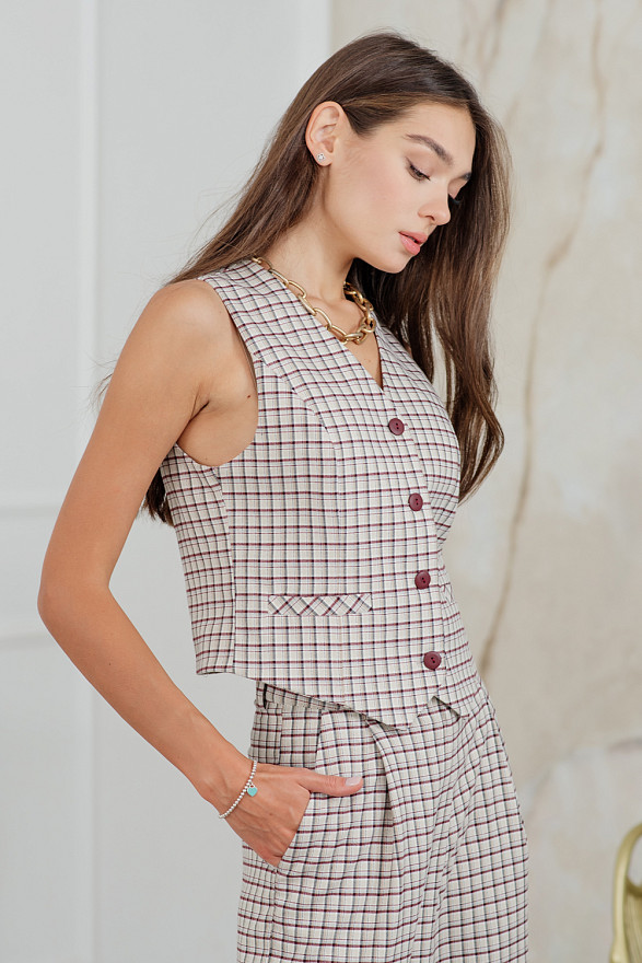 Beige Check Waistcoat