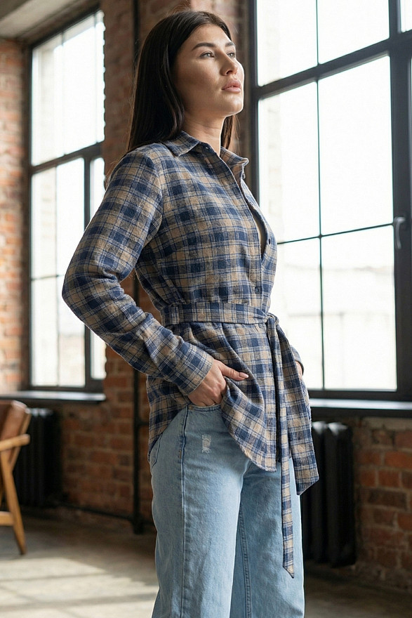 Light blue straight women's checkered shirt