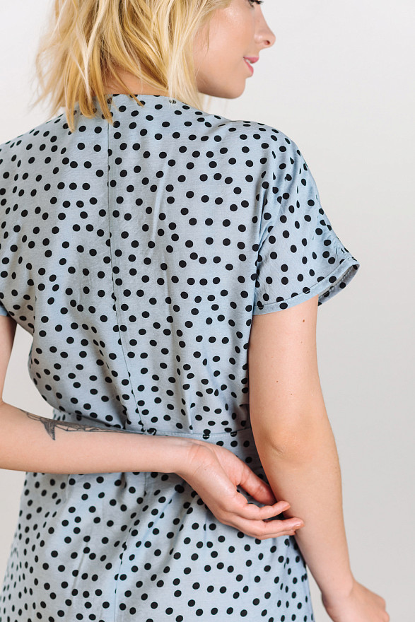 Gray and Blue Polka Dot Dress