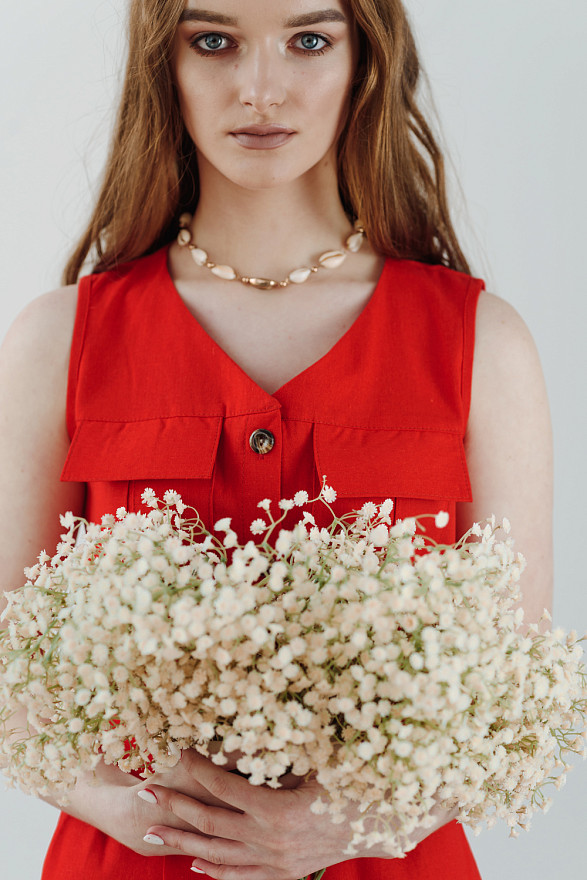 Мини платье из льна на пуговицах