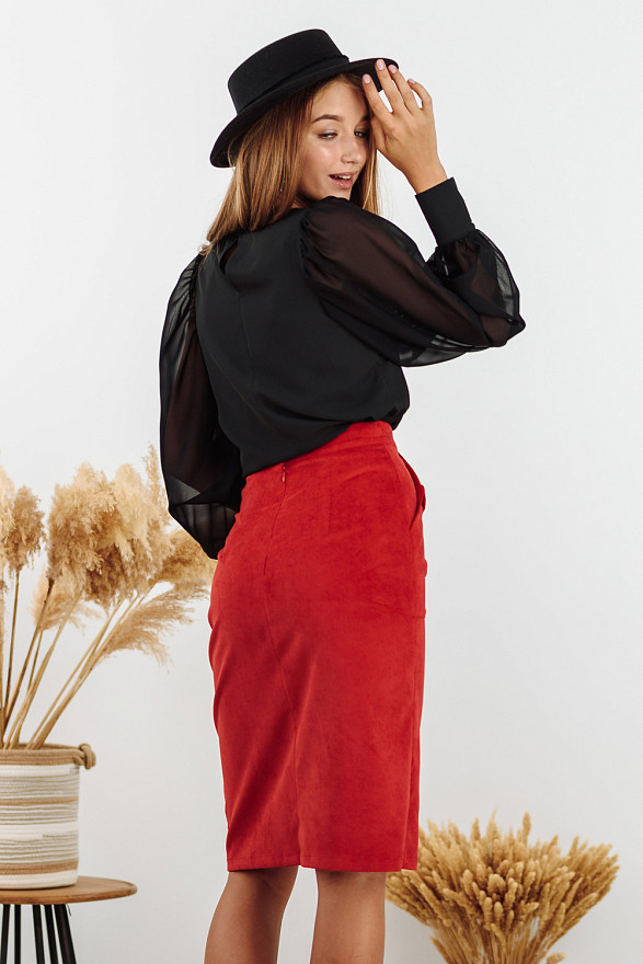 Червона міді спідниця з вельвету