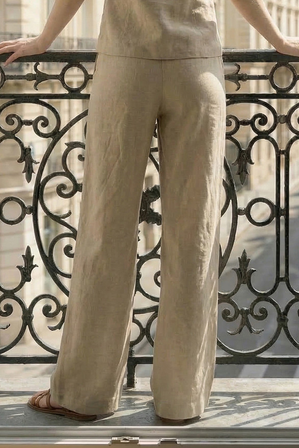 Linen trousers with elastic waistband in