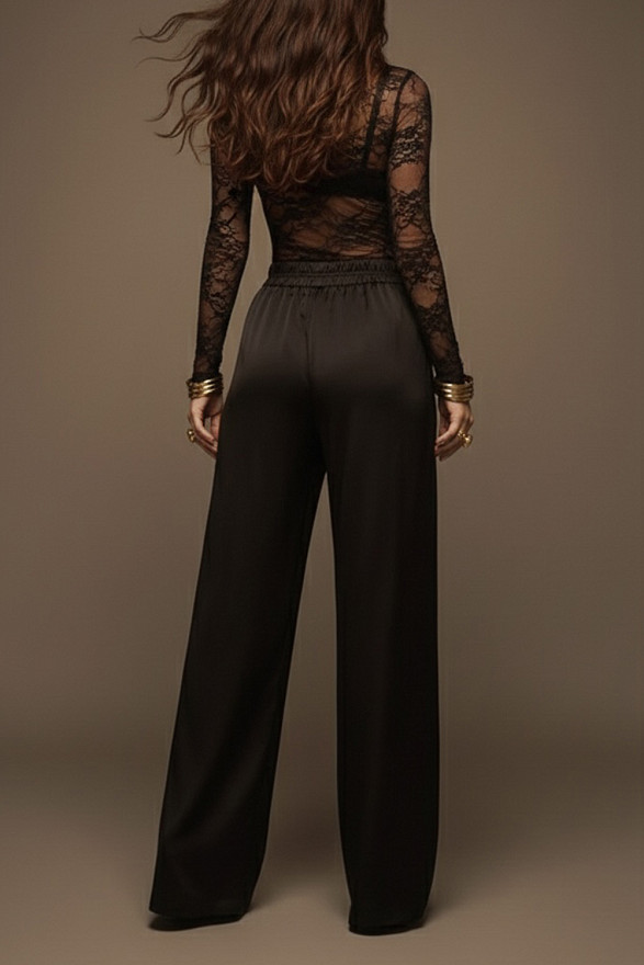 Black palazzo pants with elastic waistband and pockets