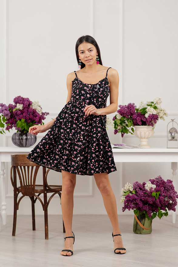 Mini dress with straps and buttons