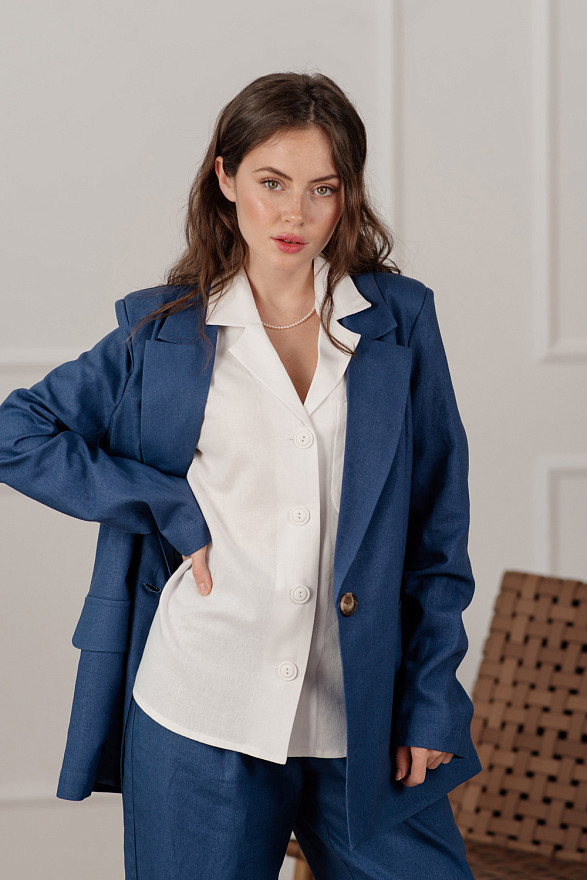 Синий двубортный оверсайз пиджак