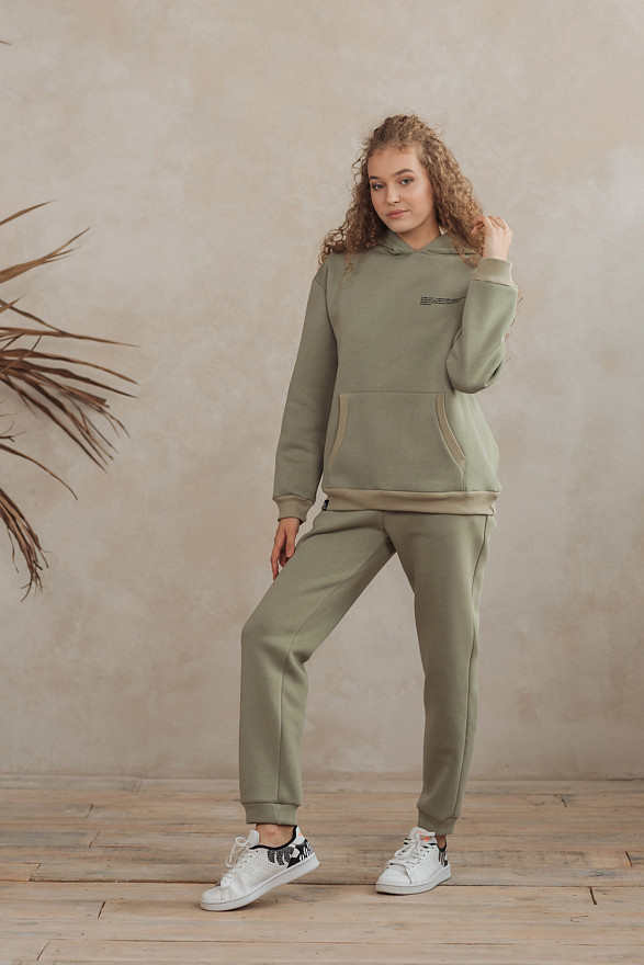 Оливковий світшот з капюшоном