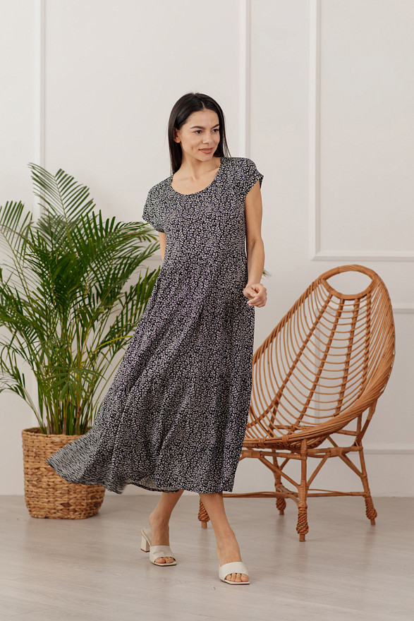 Black cotton dress with ruffles