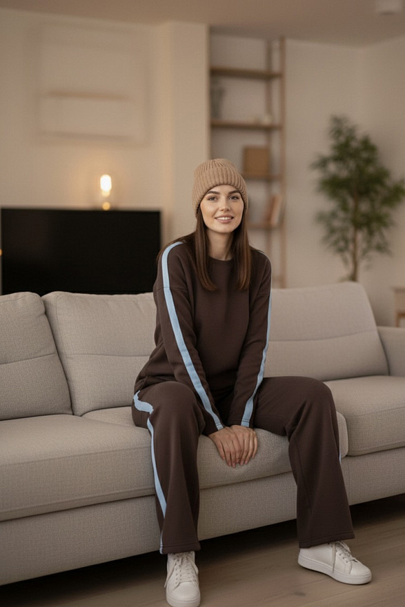Chocolate walking suit with stripes
