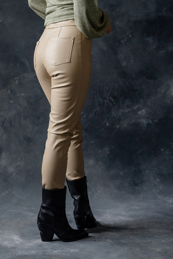 Beige leggings made of leather on fleece