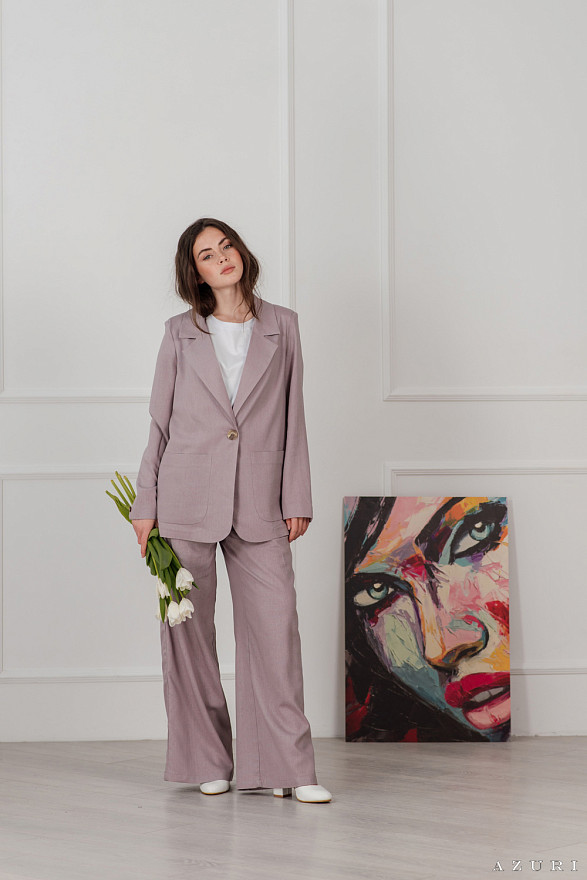 Фрезовий лляний піджак з коміром лацканом