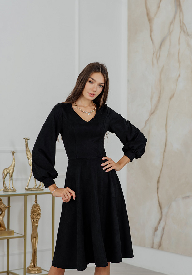 Black V-neck midi dress