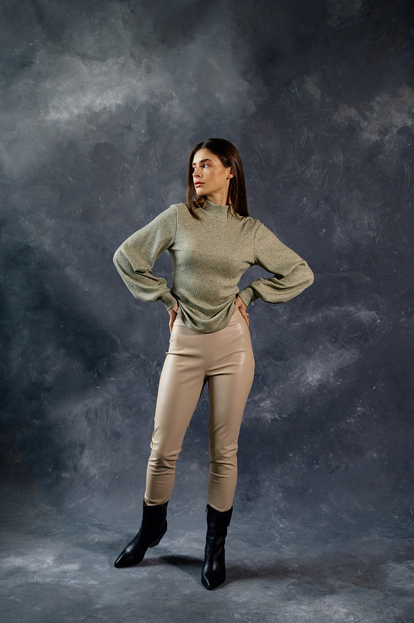 Beige leggings made of leather on fleece