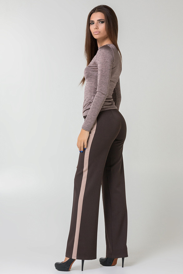 Штани-труби у кольорі хаккі з лампасами