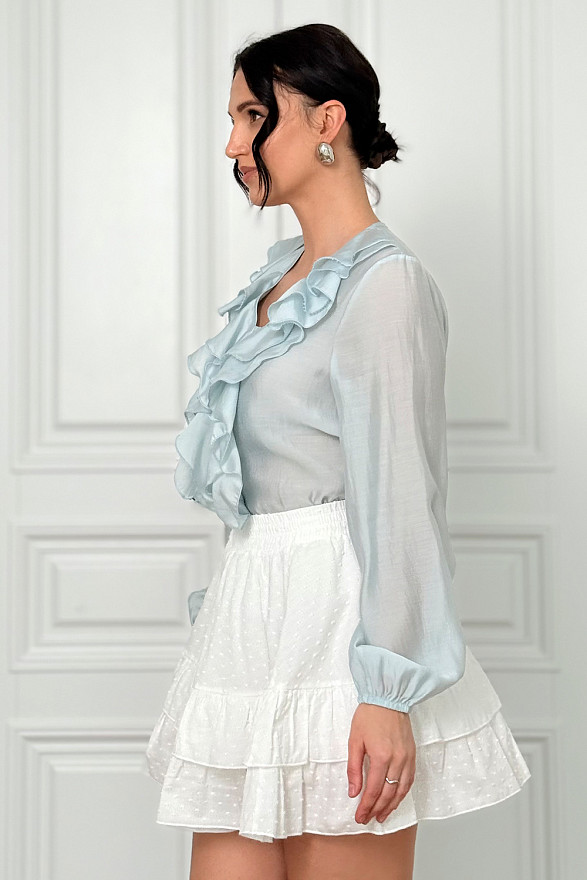 Блуза блакитна з подвійними рюшами