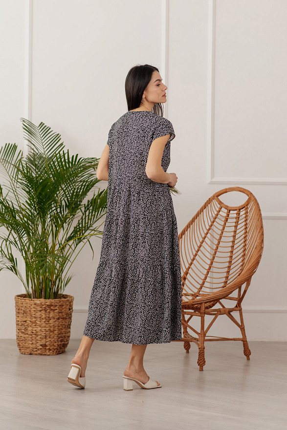 Black cotton dress with ruffles