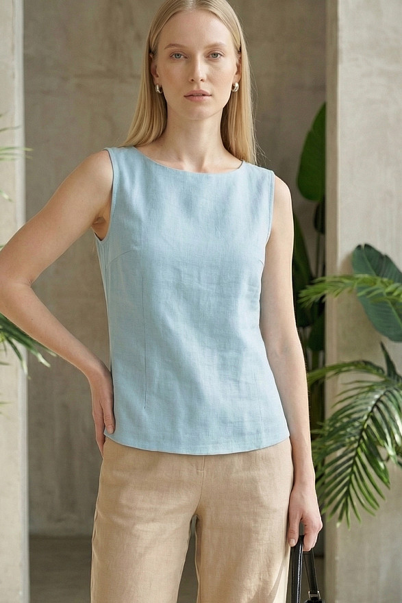 Бирюзовый льняной топ с разрезами