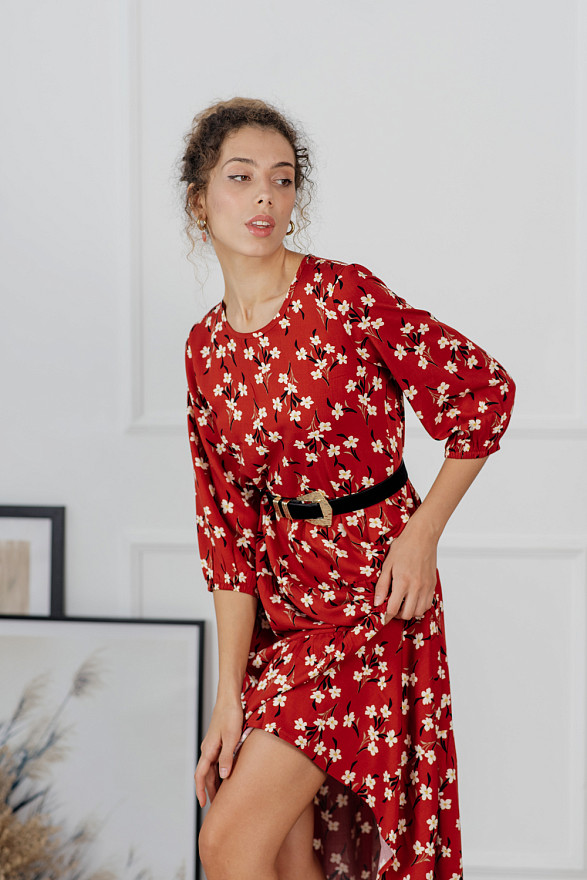 Red ruffle midi dress