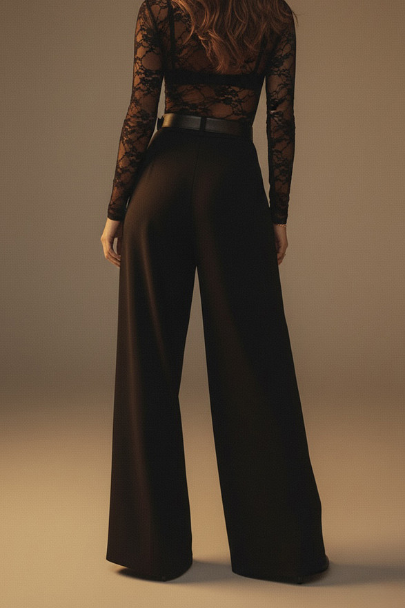 Black palazzo pants with a waistband and pockets