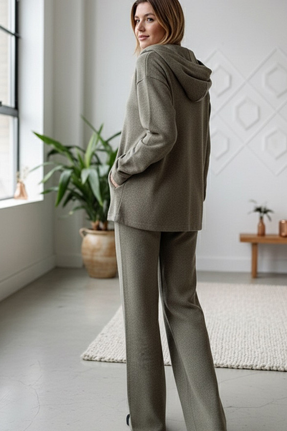 Khaki soft knitted angora suit