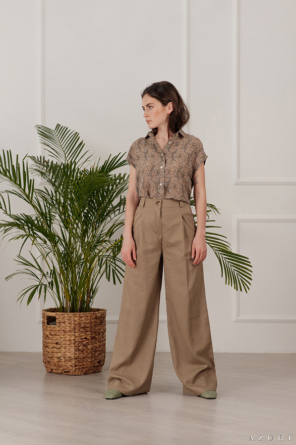 Hazelnut linen palazzo trousers