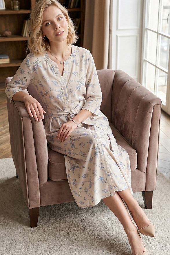 Light blue loose-fitting shirt dress with a belt