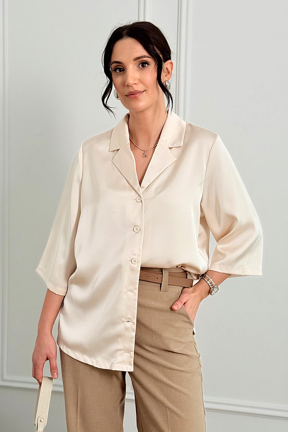 Beige silk shirt with jacket collar