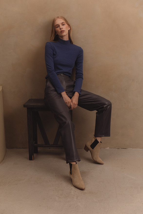 Eco-leather straight-leg trousers in