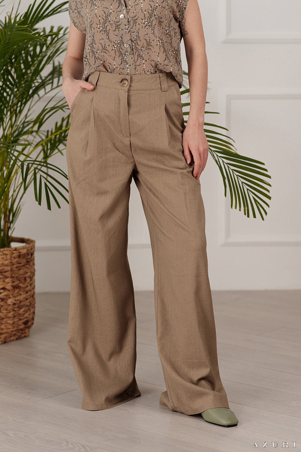 Hazelnut linen palazzo trousers