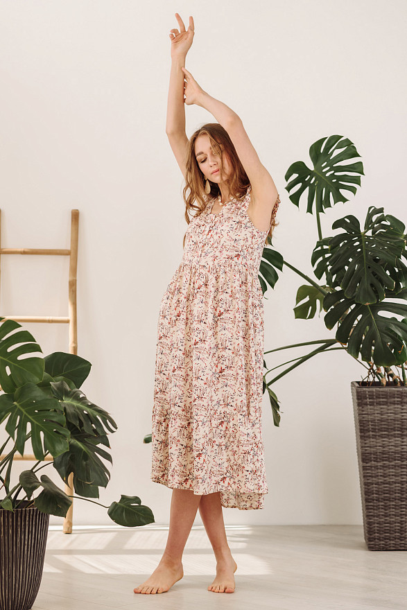 Long beige dress with ruffles