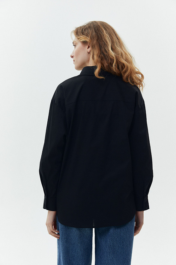 Black long shirt with rhinestone pockets