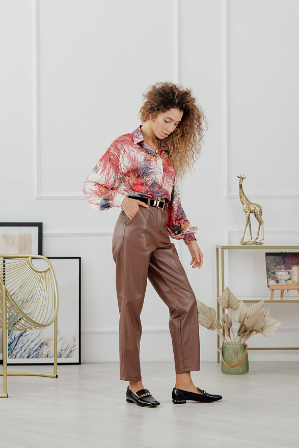 Loose eco leather trousers