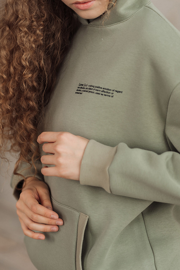 Оливковий світшот з капюшоном