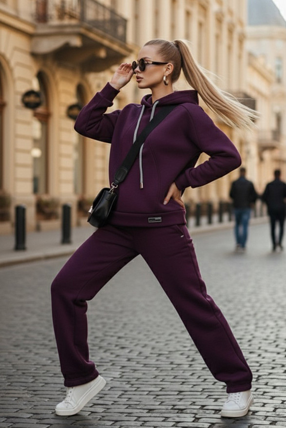 Warm women's suit in eggplant color