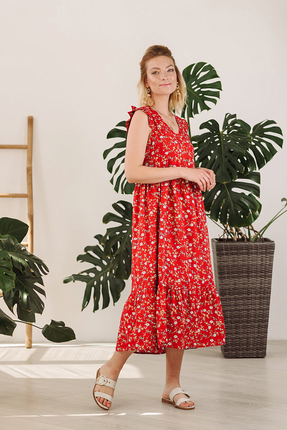 Червона сукня з квітковим принтом