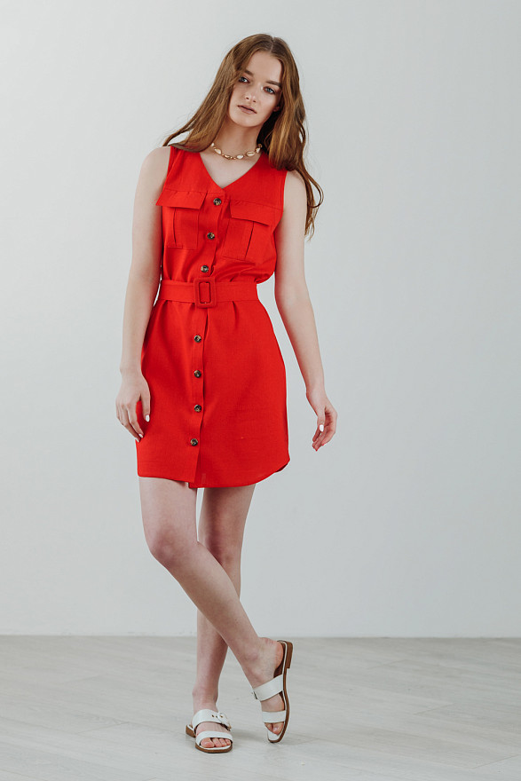 Мини платье из льна на пуговицах