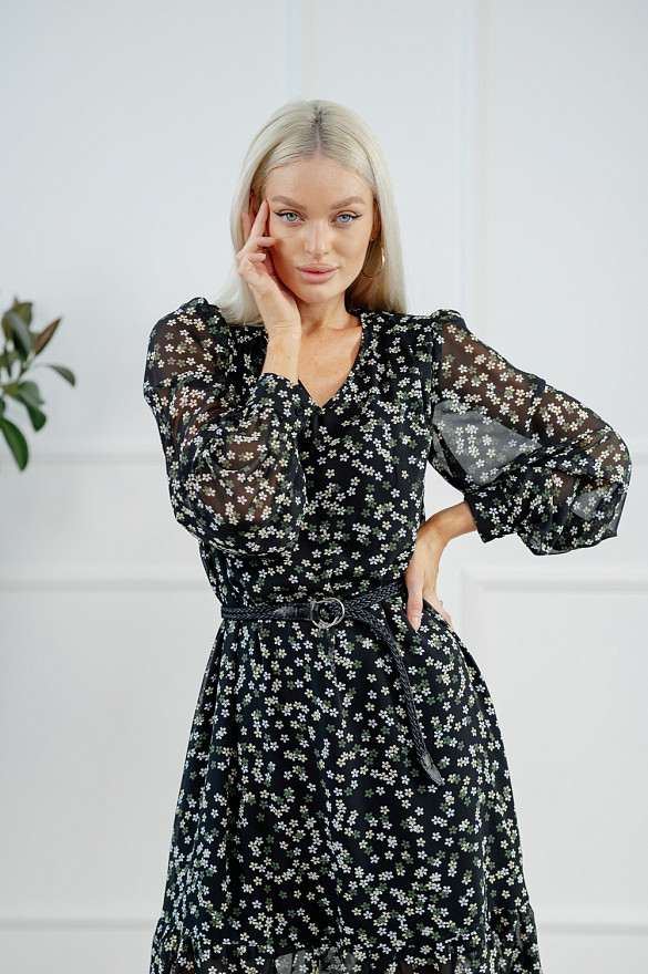 Black chiffon dress with V-neck