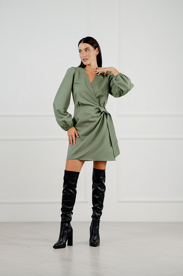Olive dress semi-adjacent silhouette.