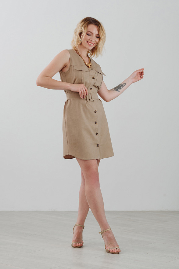 Льняное платье цвета фундук