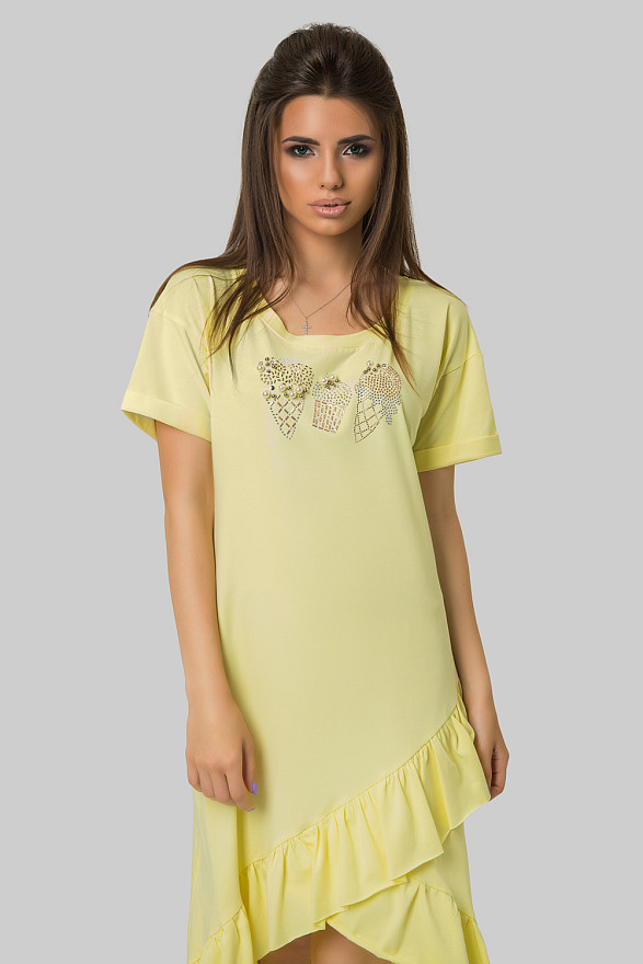 Трикотажнасукня у жовтому кольору з оборкою внизу