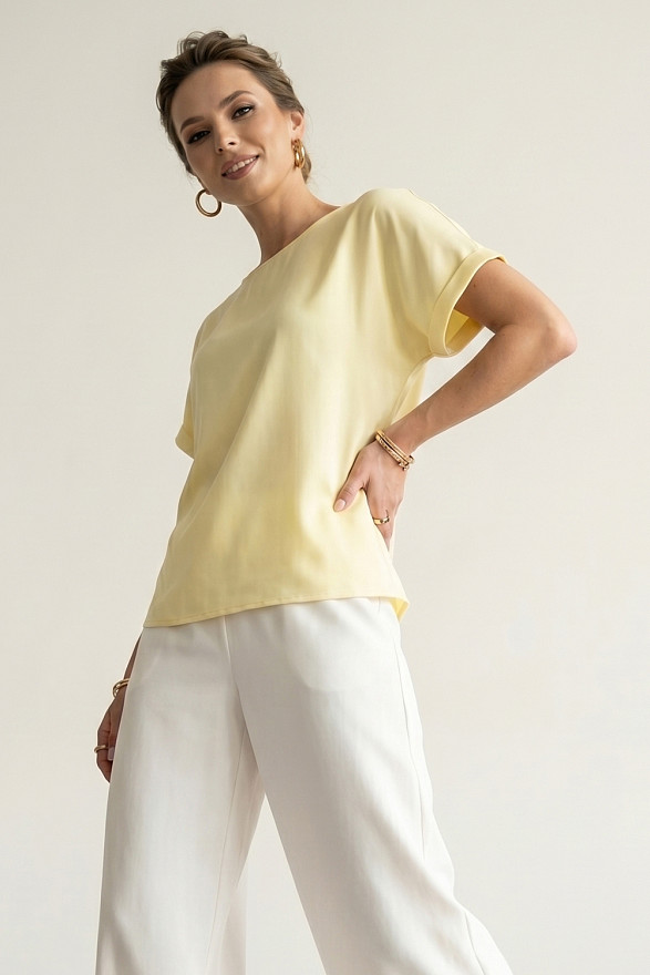 Yellow silk loose-fitting top with cap sleeves