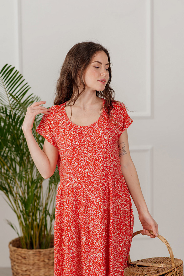 Red long dress with ruffles